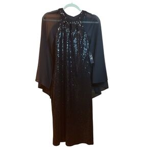 NWT NW Nightway Black Sequin Halter Style Dress With Shear Cape Overlay Size 4